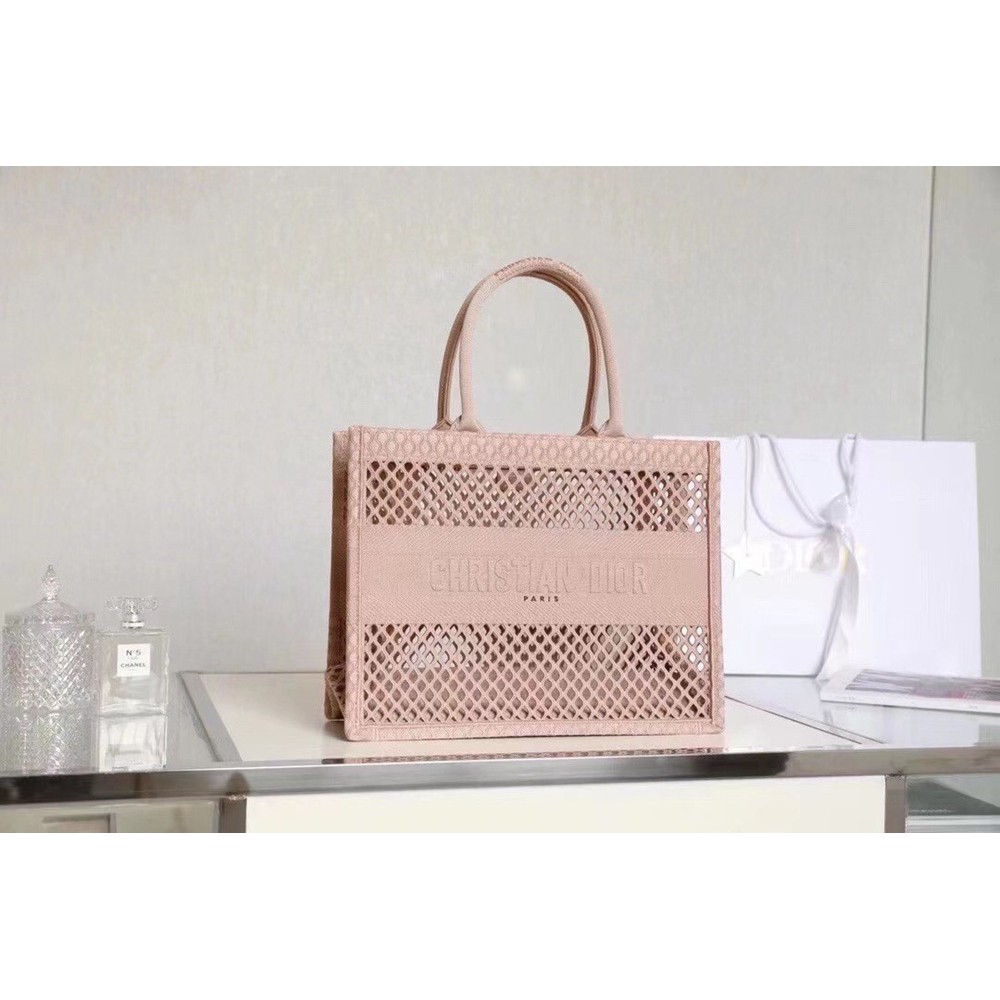 Dior Book Tote Bag In Beige Mesh Embroidery IAMBS240547 Outlet Sales