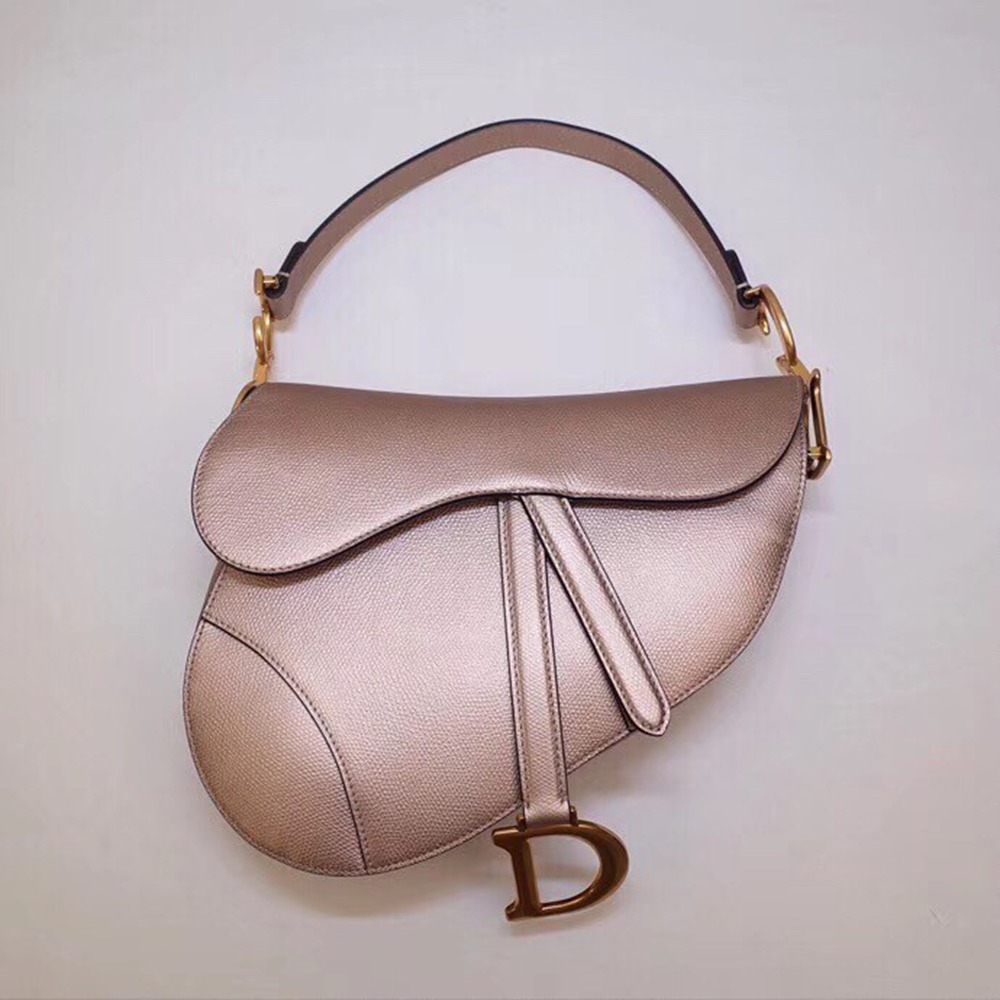 Dior Saddle Bag In Champagne Metallic Grained Calfskin IAMBS241172 Outlet Sales